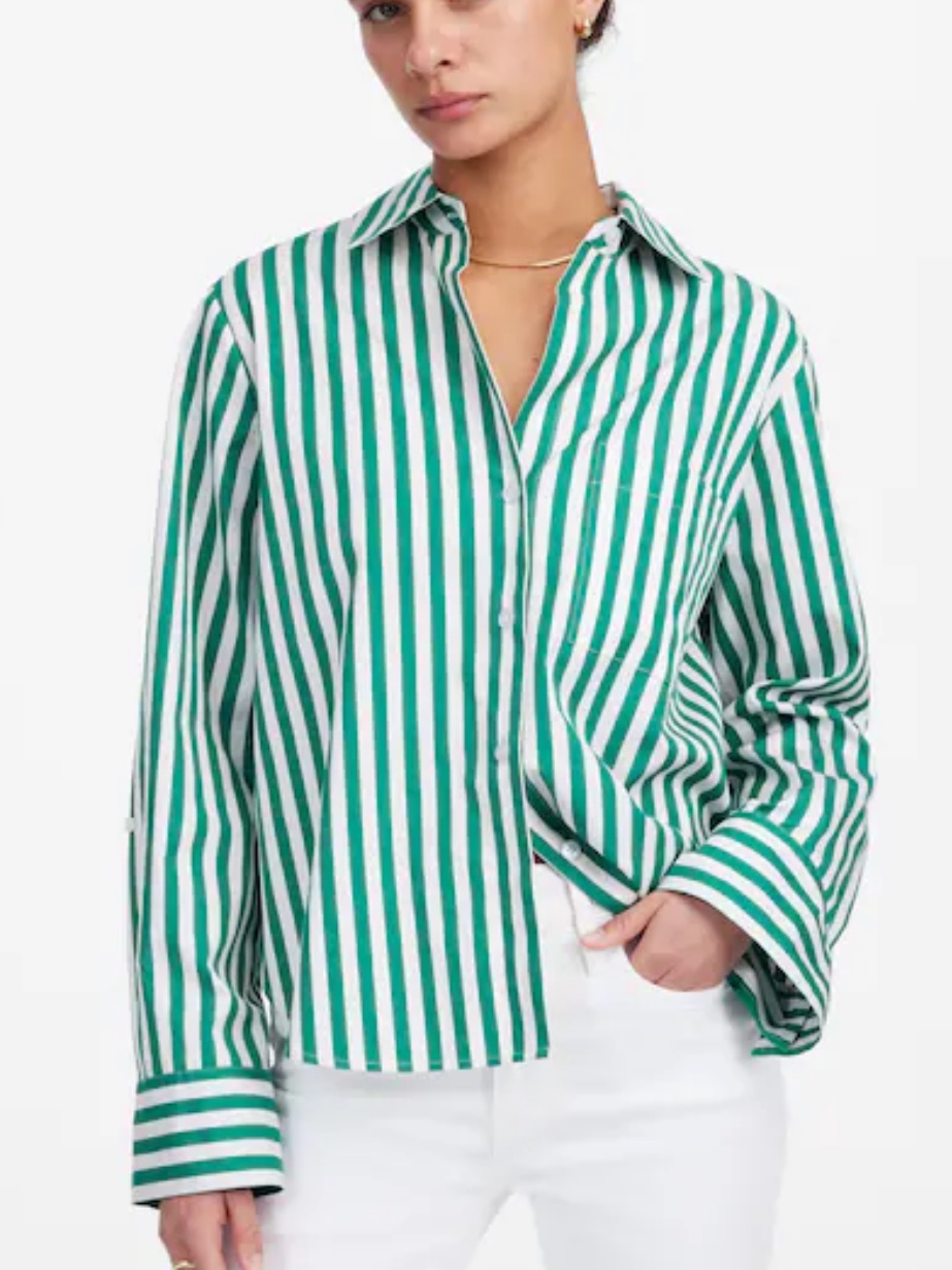 Madewell Easy Y-Neck Button-Up Striped Shirt